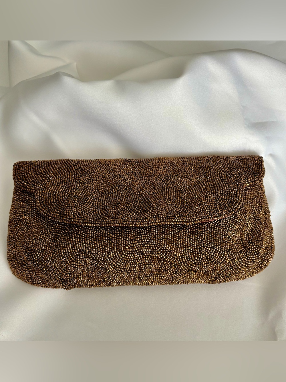 Vintage Walborg Bronze Beaded Evening Clutch Purse Made in Belgium